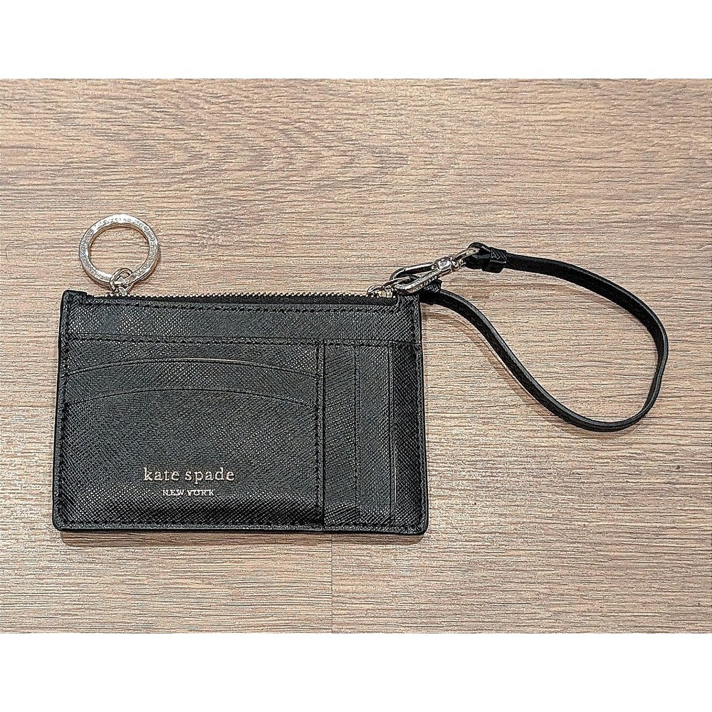 Kate Spade Black Saffiano Leather Zip Card Holder Wristlet Wallet